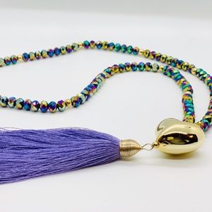 Peruvian Unicorn Heart Tassel Glass Bead Necklace